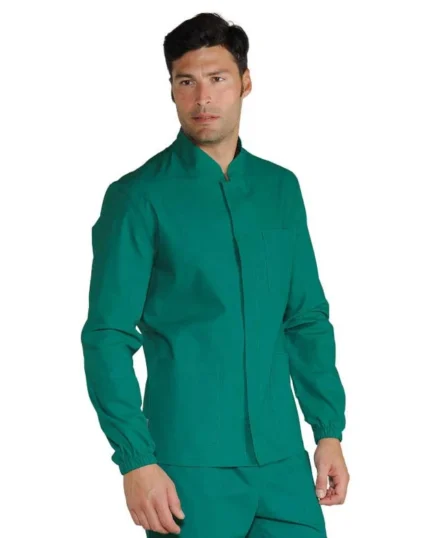 Casaca sanitaria algodón de hombre cuello Mao verde Corfu 055004