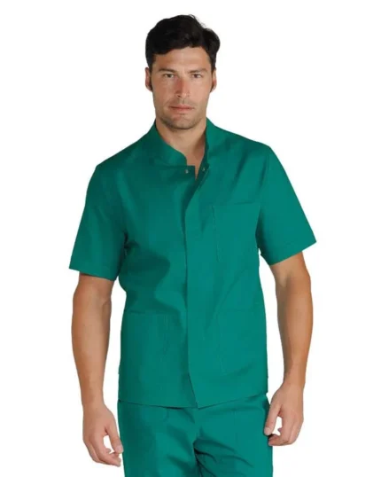 Casaca sanitaria algodón de hombre cuello Mao verde Corfu 055004M